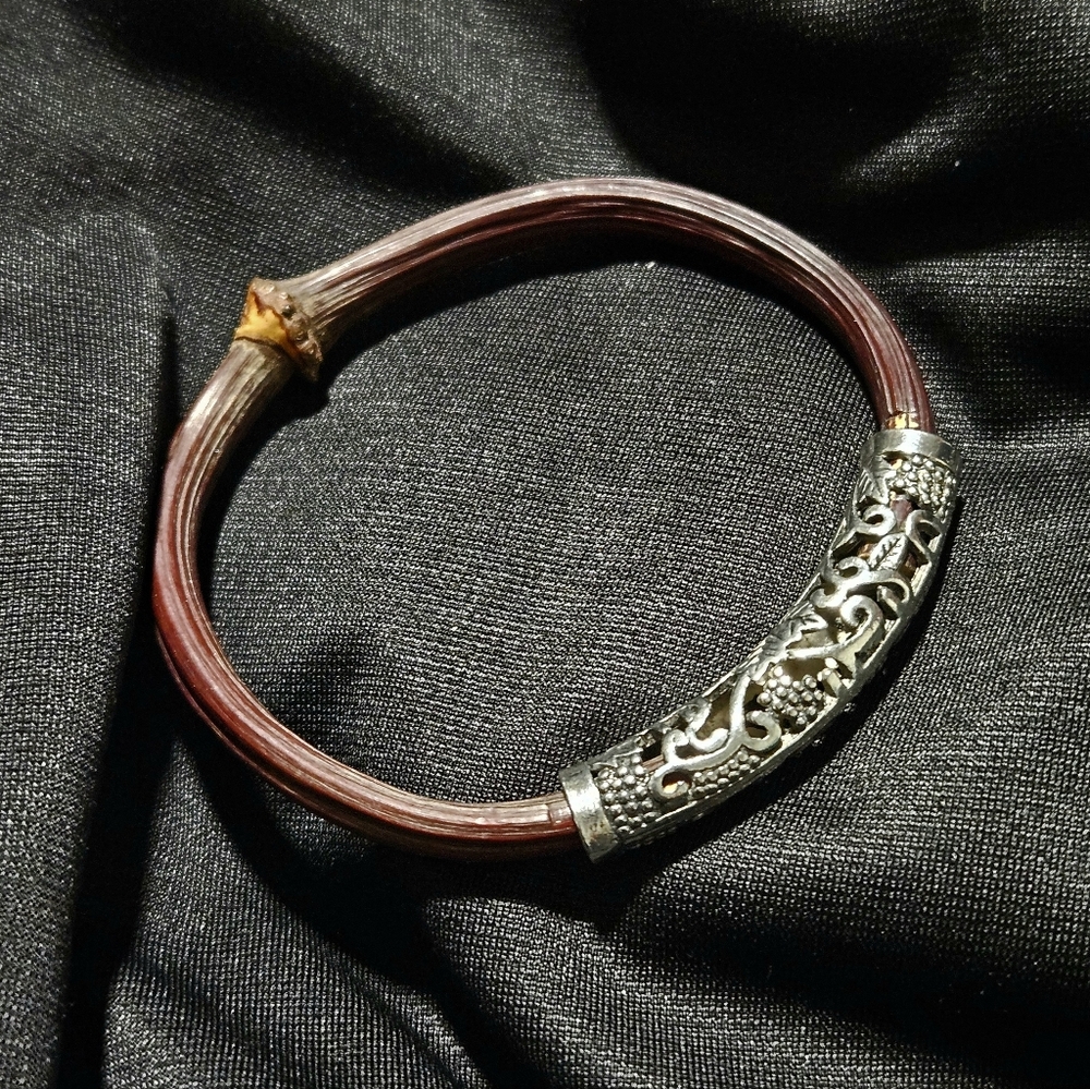 Silver and Bent Wood Boho Bracelet